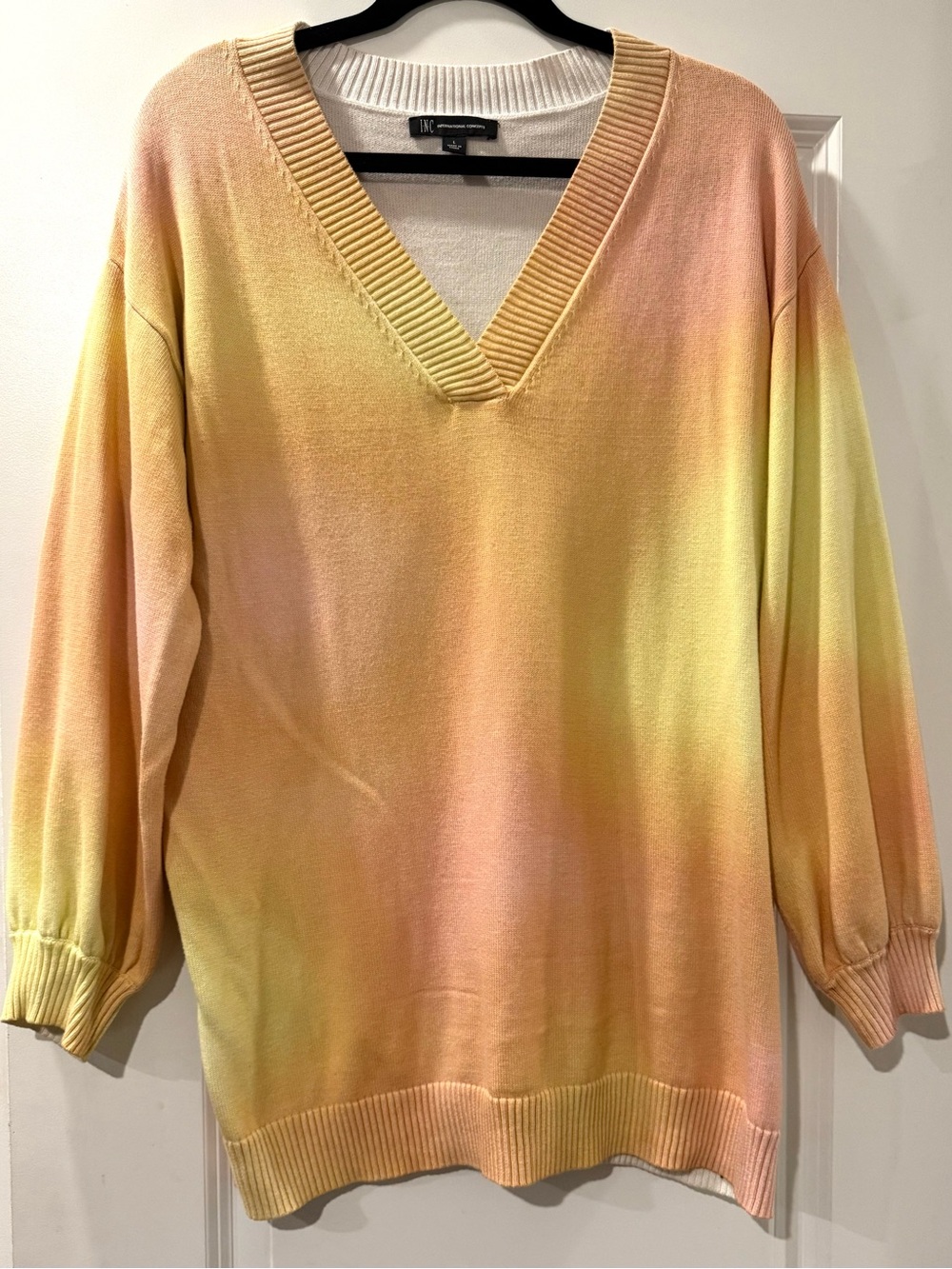 INC International Concepts Pastel Peach and Yellow V-Neck Sweater